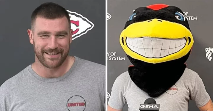 'What will he do next?': Internet mocks Travis Kelce as he wears giant bird mascot head at press conference after losing a bet