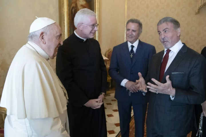 Sylvester Stallone pretends to box with Pope at Vatican