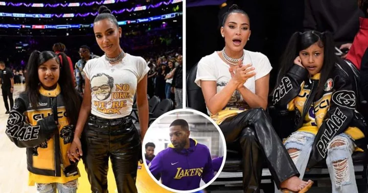 'No joke, we're back': Kim Kardashian and daughter North West cheer for NBA star Christian Thompson at Lakers game