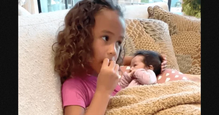 Chrissy Teigen and John Legend's daughter Luna Simone cuddles with youngest brother Wren Alexander in adorable video