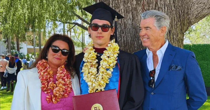 Pierce Brosnan and wife Keely seen in rare family photo as they celebrate son Paris' graduation
