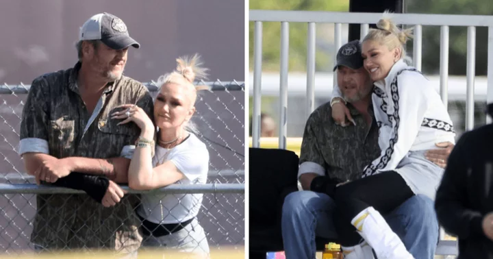 Gwen Stefani and Blake Shelton lock lips in adorable PDA moment at son Apollo's football game in LA