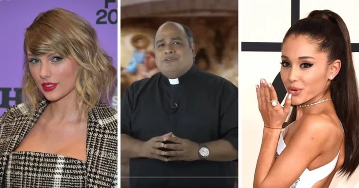 You can't make this up: Swifties 'find out' that priest blocking projection of Taylor Swift shirt on Christ statue is Ariana Grande fan