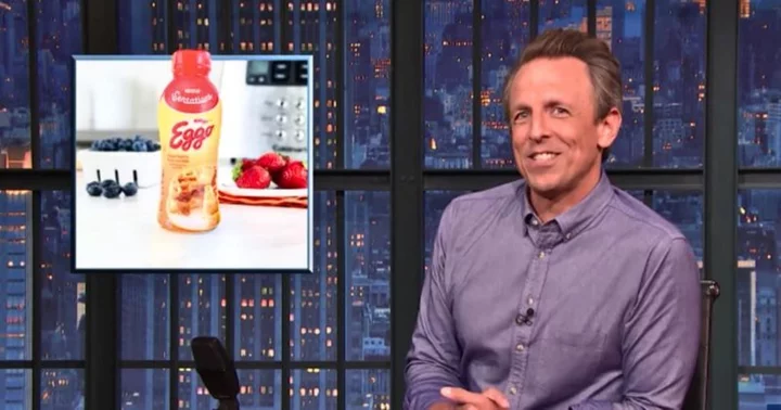 Internet in splits as Seth Meyers plays on words with Eggo's new flavored milk as he dubs it 'Canada breast milk'