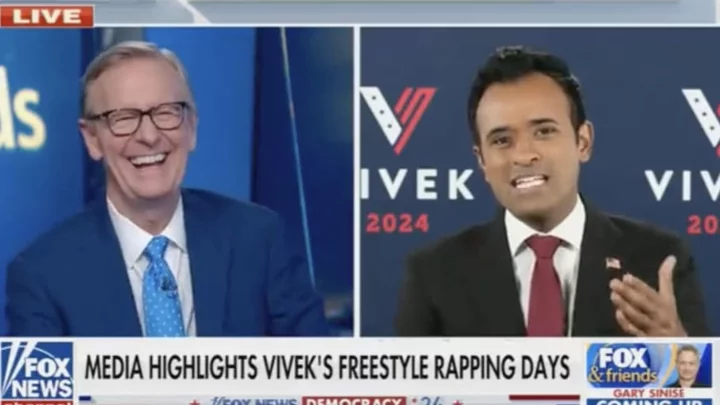 Steve Doocy Delighted By Vivek Ramaswamy's Horrible 11-Second Freestyle Rap on 'Fox & Friends'