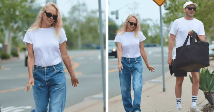 Pamela Anderson oozes chic in white t-shirt and jeans while out with mystery man in Malibu