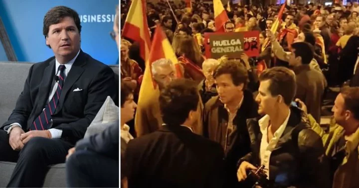 What is Tucker Carlson doing in Spain? Footage of firebrand host matching with protesters befuddles Internet