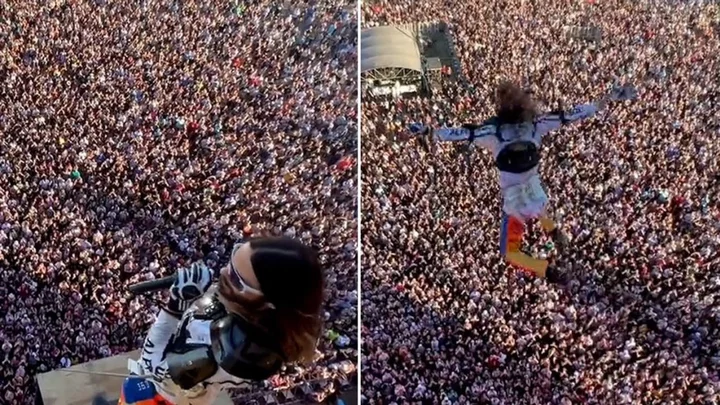 Jared Leto films POV of him bungee jumping into concert in terrifying stunt
