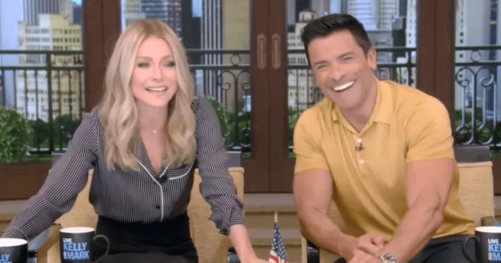Kelly Ripa shaded by producer Michael Gelman during live show as husband Mark Consuelos tries to hold back laughter