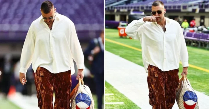 Where to buy Travis Kelce's brown cargos? Chiefs star trolled for wearing 'Taylor Swift's curtains'